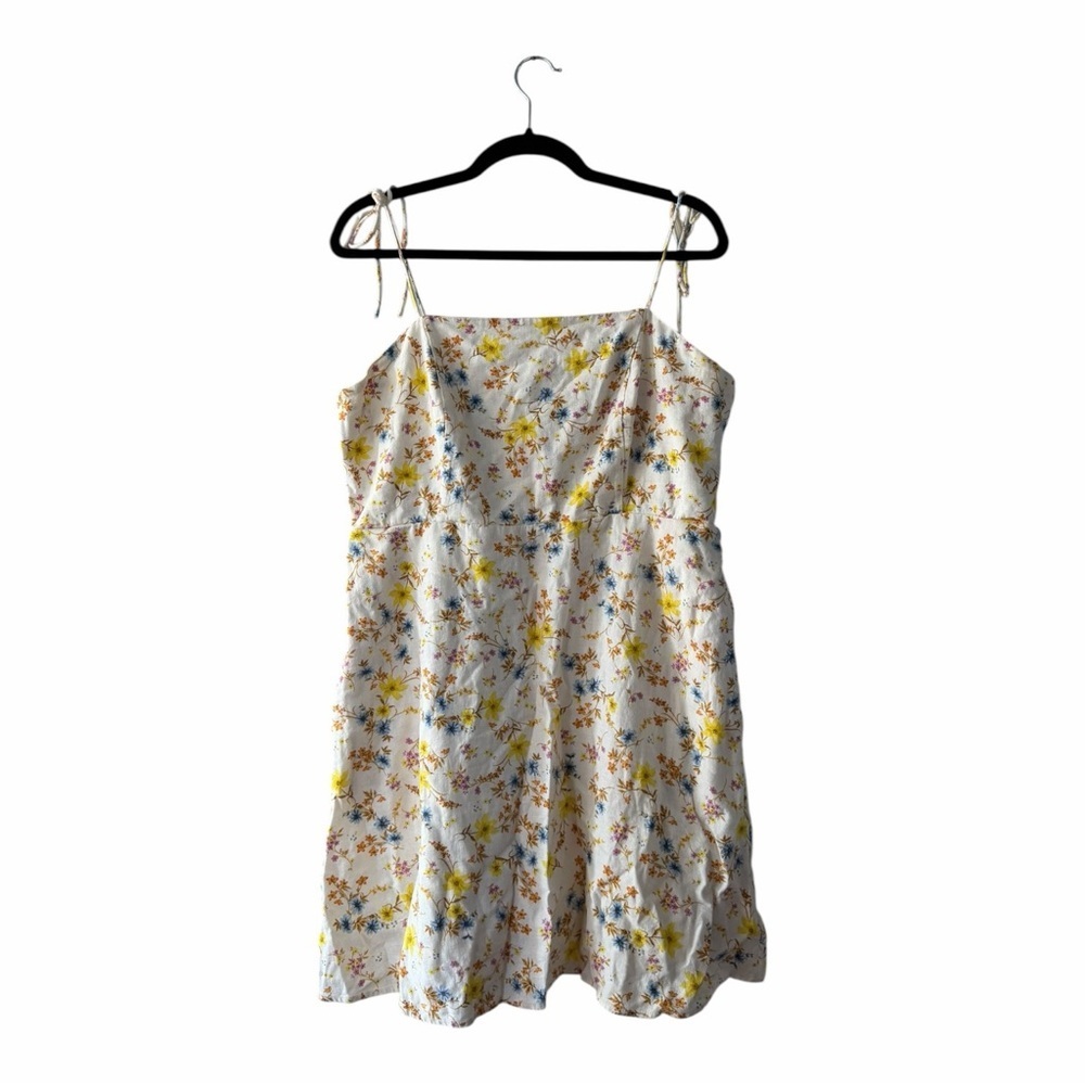 Old Navy Yellow Floral Fit and Flare Tie Strap Linen Blend Mini Dress Sundress